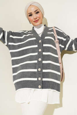 Çizgili Salaş Hırka Füme 