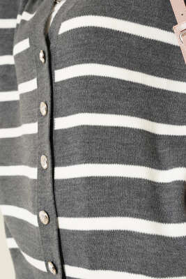 Çizgili Salaş Hırka Füme - Triko Hırka