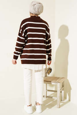 Çizgili Salaş Hırka Kahve - Triko Hırka