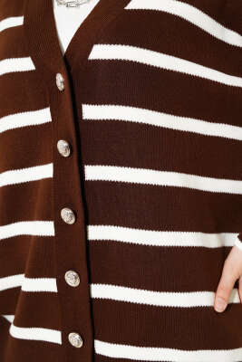 Çizgili Salaş Hırka Kahve - Triko Hırka