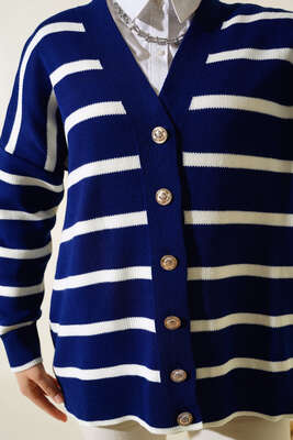 Çizgili Salaş Hırka Lacivert - Triko Hırka