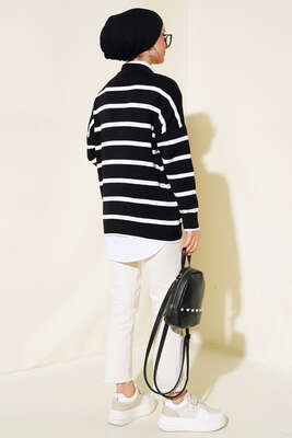 Çizgili Salaş Hırka Siyah - Triko Hırka