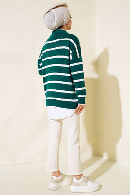 Çizgili Salaş Hırka Zümrüt - Triko Hırka