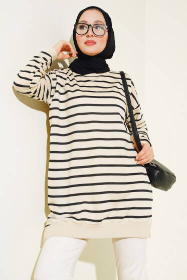 Çizgili Salaş Tunik Siyah - Tunik