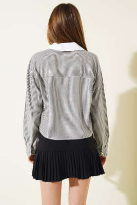 Çizgili Salaş Kısa Gömlek Siyah - Kadın Giyim Modelleri