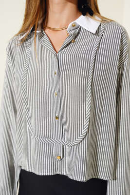 Çizgili Salaş Kısa Gömlek Siyah - Kadın Giyim Modelleri