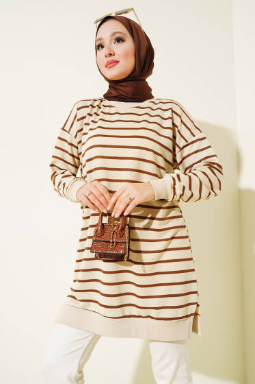 Çizgili Salaş Tunik Kahve - Tunik