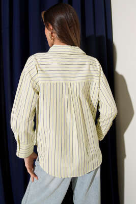 Çizgili Terikoton Gömlek Lime - Kadın Giyim Modelleri
