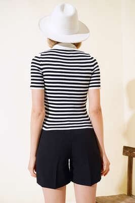 Çizgili Triko Bluz Beyaz - Yeni Giyim