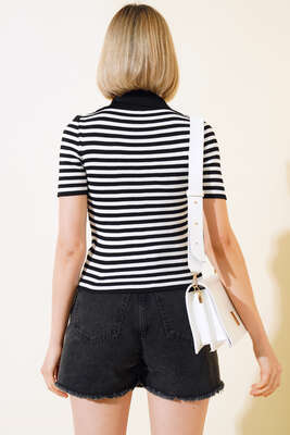 Çizgili Triko Bluz Siyah - Kadın Giyim Modelleri