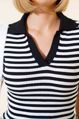 Çizgili Triko Bluz Siyah - Kadın Giyim Modelleri