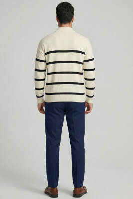 Çizgili Triko Erkek Kazak Krem - Erkek Kazak