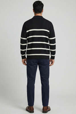 Çizgili Triko Erkek Kazak Siyah - Erkek Kazak