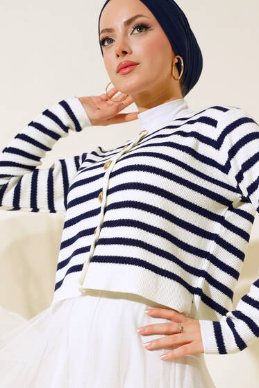 Çizgili Triko Hırka Lacivert - Triko Hırka