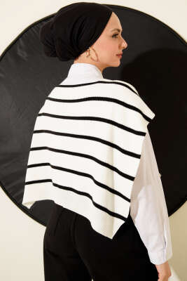 Çizgili Triko Omuz Şalı Ekru - Omuz Şalı
