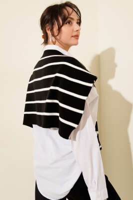 Çizgili Triko Omuz Şalı Siyah - Günün Seçilenleri