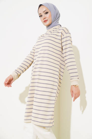 	 Çizgili Tunik Füme - Yılın Fırsatı