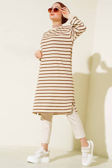 Çizgili Tunik Kahve - Yılın Fırsatı