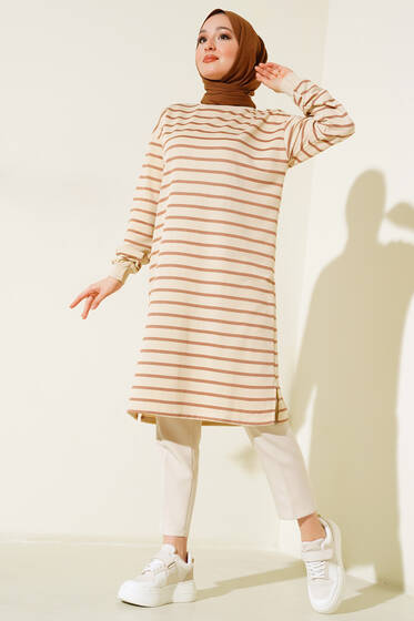 Çizgili Tunik Latte - Tunik