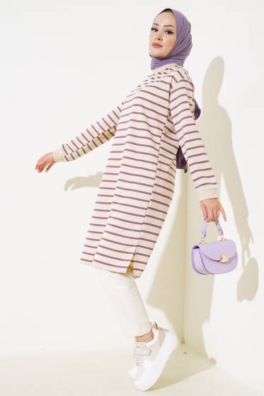 	 Çizgili Tunik Mor - Tunik