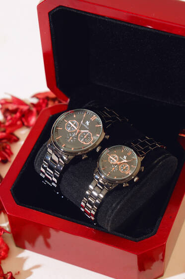 Çizgili Üç Kadran Sevgili Çift Kol Saati Siyah - Saat