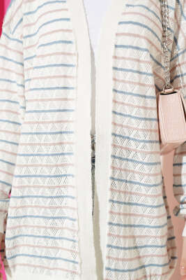 Çizgili Üçgen Ajurlu Triko Hırka Kemik - Yılın Fırsatı