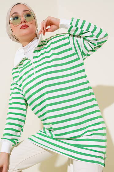 Çizgili Yaka Fermuarlı Tunik Benetton - Tunik