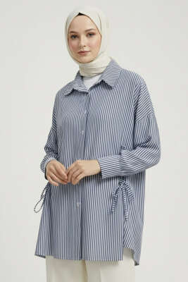 Çizgili Yandan Bağlamalı Gömlek Lacivert - PİYES COLLECTİON