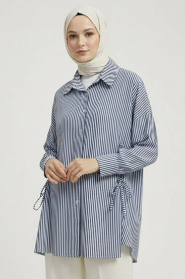 Çizgili Yandan Bağlamalı Gömlek Lacivert - Tunik