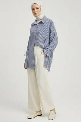 Çizgili Yandan Bağlamalı Gömlek Lacivert - Tunik