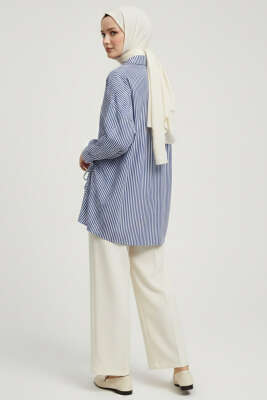 Çizgili Yandan Bağlamalı Gömlek Lacivert - Tunik