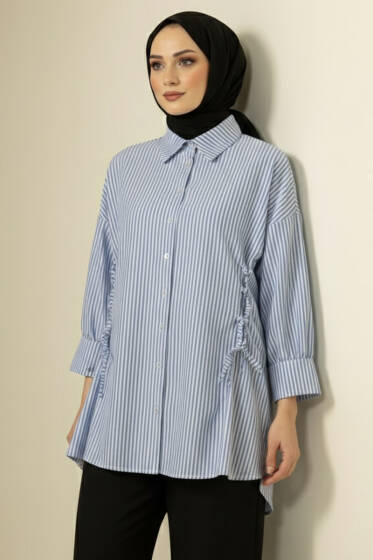 Çizgili Yandan Bağlamalı Gömlek Mavi - Tunik