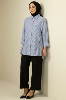Çizgili Yandan Bağlamalı Gömlek Mavi - Tunik