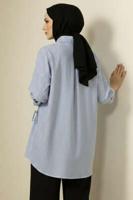 Çizgili Yandan Bağlamalı Gömlek Mavi - Tunik