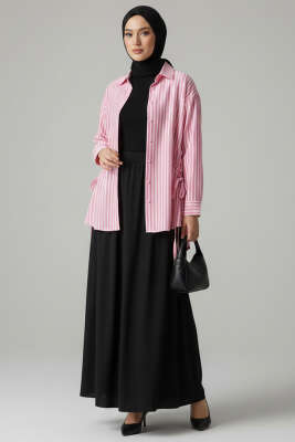 Çizgili Yandan Bağlamalı Gömlek Pembe - 300-500 TL Ürünler