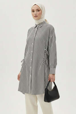 Çizgili Yandan Bağlamalı Gömlek Siyah - PİYES COLLECTİON