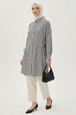 Çizgili Yandan Bağlamalı Gömlek Siyah - Tunik