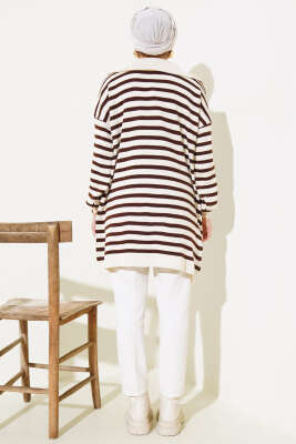 Çizgili Yarım Fermuarlı Triko Tunik Taş - Triko Tunik