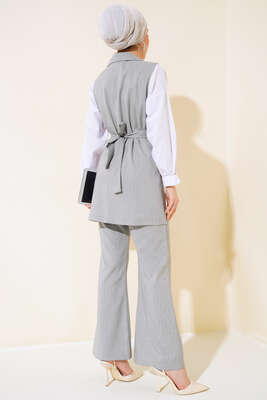 Çizgili Yelekli İkili Takım Gri - İKİLİ TAKIM