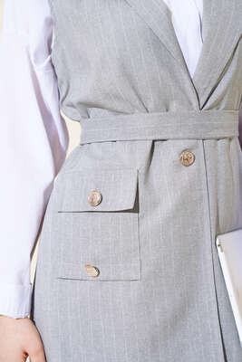 Çizgili Yelekli İkili Takım Gri - İKİLİ TAKIM