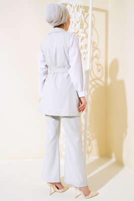 Çizgili Yelekli İkili Takım Taş Gri - İKİLİ TAKIM