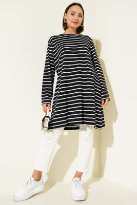 Çizgili Yırtmaçlı Tunik Siyah - 100-300 TL Ürünler