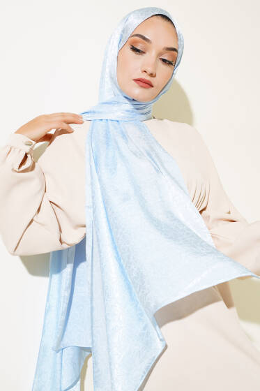 Çizik Desen Jakar Melisa Şal Bebe Mavi - 119 - Başörtüsü