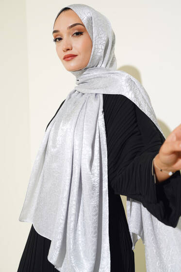 Çizik Desen Jakar Melisa Şal Gri - 45 - Başörtüsü