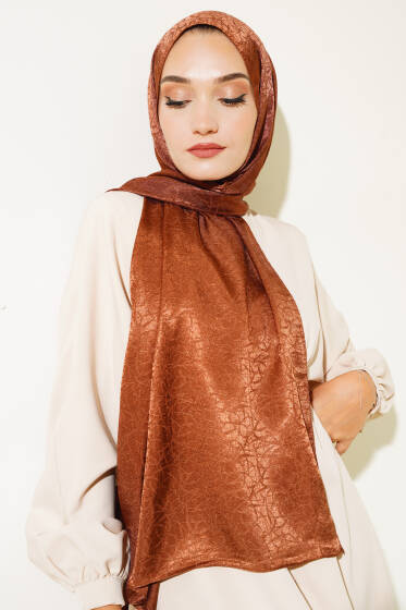 Çizik Desen Jakar Melisa Şal Kahve - 92 - Başörtüsü