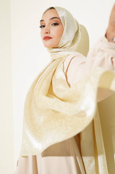 Çizik Desen Jakar Melisa Şal Krem - 05 - Başörtüsü