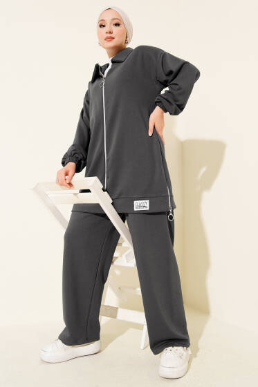 Classy Armalı Fermuarlı İkili Takım Füme - İkili Takım