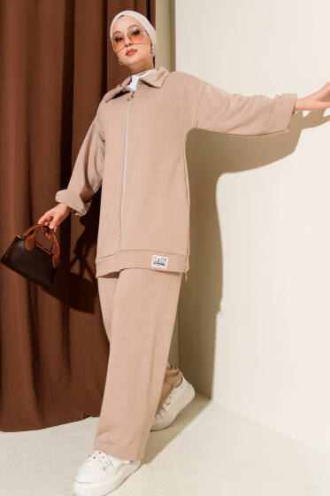 Classy Armalı Fermuarlı İkili Takım Latte - İkili Takım