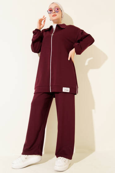 Classy Armalı Fermuarlı İkili Takım Mürdüm - İkili Takım