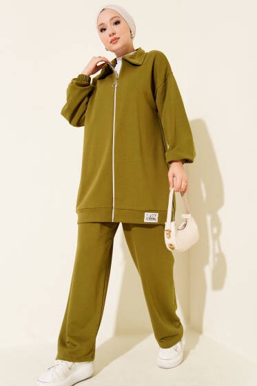 Classy Armalı Fermuarlı İkili Takım Yağ Yeşili - İkili Takım